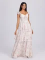 A-line Square Cascading Ruffles Floor-Length Corset Bridesmaid Dress