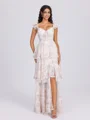 A-line Square Cascading Ruffles Floor-Length Corset Bridesmaid Dress
