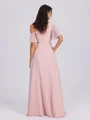 A-line Short Sleeves Ruffles Floor-Length Chiffon Bridesmaid Dress