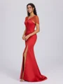Sheath V-neck Short Sleeves Sweep Train Satin Bridesmaid Dress
