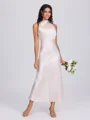 Sheath Halter Pleated Ankle-Length Silk Like Satin Bridesmaid Dress