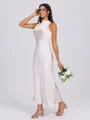 Sheath Halter Pleated Ankle-Length Silk Like Satin Bridesmaid Dress