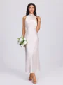 Sheath Halter Pleated Ankle-Length Silk Like Satin Bridesmaid Dress