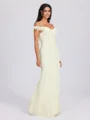 Sheath Cold Shoulder Ruffles Floor-Length Chiffon Bridesmaid Dress