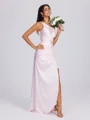 Sheath One-Shoulder Pleated Floor-Length Silk Like Satin Bridesmaid Dress