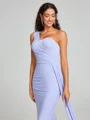 Sheath/Column One-Shoulder Sweep/Brush Train Sleeveless Jersey Bridesmaid Dress