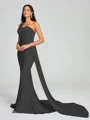 Sheath/Column One-Shoulder Sweep/Brush Train Sleeveless Jersey Bridesmaid Dress
