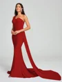 Sheath/Column One-Shoulder Sweep/Brush Train Sleeveless Jersey Bridesmaid Dress