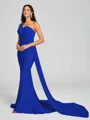 Sheath/Column One-Shoulder Sweep/Brush Train Sleeveless Jersey Bridesmaid Dress