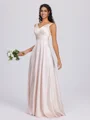 A-line V-neck Pleated Floor-Length Silk Like Satin Bridesmaid Dress