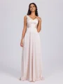 A-line V-neck Pleated Floor-Length Silk Like Satin Bridesmaid Dress