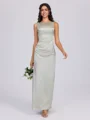 Sheath Scoop Pleated Floor-Length Silk Like Satin Bridesmaid Dress