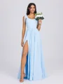 A-line Square Bow Floor-Length Chiffon Bridesmaid Dress
