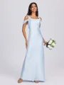 Sheath Cold Shoulder Bow Floor-Length Silk Like Satin Bridesmaid Dress