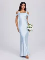 Sheath Cold Shoulder Bow Floor-Length Silk Like Satin Bridesmaid Dress