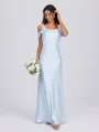 Sheath Cold Shoulder Bow Floor-Length Silk Like Satin Bridesmaid Dress