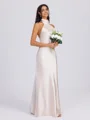 Sheath Halter Bow Floor-Length Silk Like Satin Bridesmaid Dress