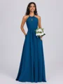 A-line Halter Pleated Floor-Length Chiffon Bridesmaid Dress