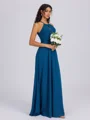 A-line Halter Pleated Floor-Length Chiffon Bridesmaid Dress