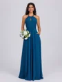 A-line Halter Pleated Floor-Length Chiffon Bridesmaid Dress