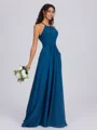 A-line Halter Pleated Floor-Length Chiffon Bridesmaid Dress