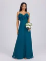 A-line V-neck Ruffles Floor-Length Chiffon Bridesmaid Dress