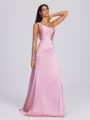 Sheath Straps Pleated Floor-Length Silk Like Satin Bridesmaid Dress