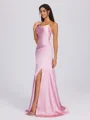 Sheath Straps Pleated Floor-Length Silk Like Satin Bridesmaid Dress