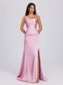 Sheath Straps Pleated Floor-Length Silk Like Satin Bridesmaid Dress
