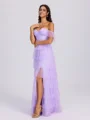A-line Off-the-Shoulder Cascading Ruffles Floor-Length Tulle Corset Bridesmaid Dress