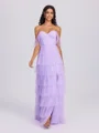 A-line Off-the-Shoulder Cascading Ruffles Floor-Length Tulle Corset Bridesmaid Dress
