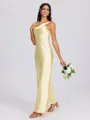 Sheath Pleated Ankle-Length Silk Like Satin Bridesmaid Dress