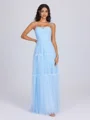A-line Spaghetti Straps Bow Floor-Length Tulle Corset Bridesmaid Dress