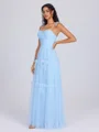 A-line Spaghetti Straps Bow Floor-Length Tulle Corset Bridesmaid Dress
