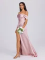 Sheath One-Shoulder Pleated Sweep Train Silk Like Satin Bridesmaid Dress