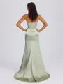 Sheath Sweetheart Pleated Sweep Train Silk Like Satin Corset Bridesmaid Dress