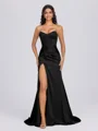 Sheath Sweetheart Pleated Sweep Train Silk Like Satin Corset Bridesmaid Dress