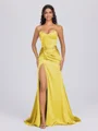 Sheath Sweetheart Pleated Sweep Train Silk Like Satin Corset Bridesmaid Dress