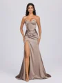 Sheath Sweetheart Pleated Sweep Train Silk Like Satin Corset Bridesmaid Dress