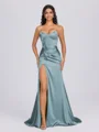 Sheath Sweetheart Pleated Sweep Train Silk Like Satin Corset Bridesmaid Dress