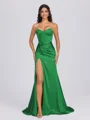 Sheath Sweetheart Pleated Sweep Train Silk Like Satin Corset Bridesmaid Dress