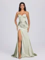 Sheath Sweetheart Pleated Sweep Train Silk Like Satin Corset Bridesmaid Dress