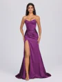 Sheath Sweetheart Pleated Sweep Train Silk Like Satin Corset Bridesmaid Dress