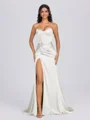 Sheath Sweetheart Pleated Sweep Train Silk Like Satin Corset Bridesmaid Dress