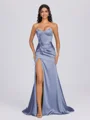Sheath Sweetheart Pleated Sweep Train Silk Like Satin Corset Bridesmaid Dress