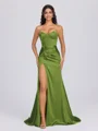 Sheath Sweetheart Pleated Sweep Train Silk Like Satin Corset Bridesmaid Dress