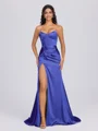Sheath Sweetheart Pleated Sweep Train Silk Like Satin Corset Bridesmaid Dress