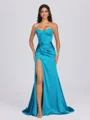Sheath Sweetheart Pleated Sweep Train Silk Like Satin Corset Bridesmaid Dress