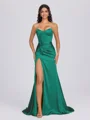 Sheath Sweetheart Pleated Sweep Train Silk Like Satin Corset Bridesmaid Dress