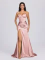 Sheath Sweetheart Pleated Sweep Train Silk Like Satin Corset Bridesmaid Dress